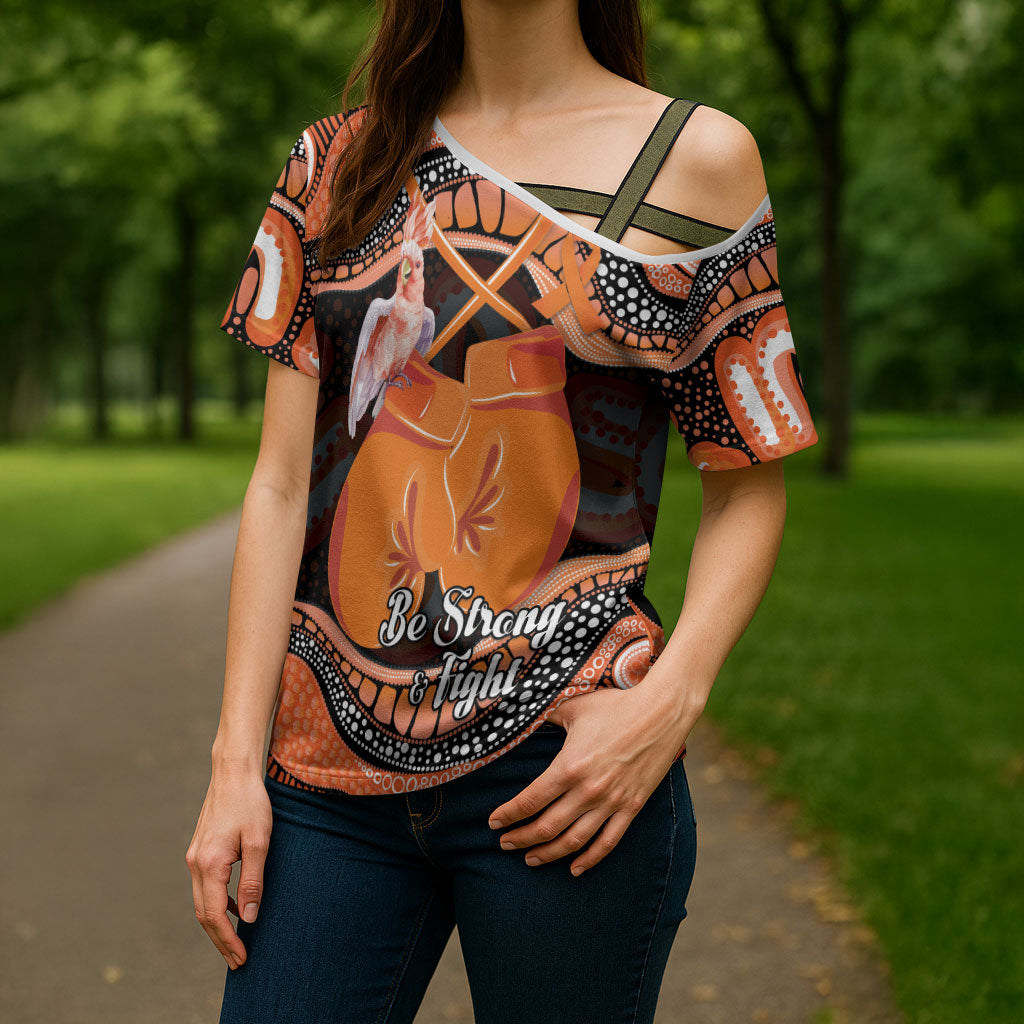 Personalised Australia Leukemia Awareness Month Cross Shoulder Shirt Aussie Cockatoo Fight Boxing Gloves Aboriginal Art