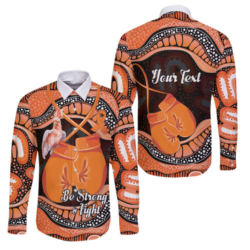 Personalised Australia Leukemia Awareness Month Family Matching Off The Shoulder Long Sleeve Dress and Hawaiian Shirt Aussie Cockatoo Fight Boxing Gloves Aboriginal Art