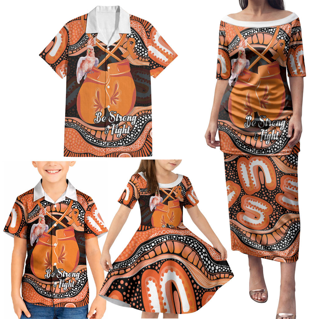 Personalised Australia Leukemia Awareness Month Family Matching Puletasi and Hawaiian Shirt Aussie Cockatoo Fight Boxing Gloves Aboriginal Art