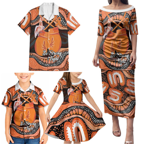 Personalised Australia Leukemia Awareness Month Family Matching Puletasi and Hawaiian Shirt Aussie Cockatoo Fight Boxing Gloves Aboriginal Art