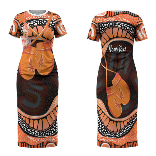 Personalised Australia Leukemia Awareness Month Family Matching Short Sleeve Bodycon Dress and Hawaiian Shirt Aussie Cockatoo Fight Boxing Gloves Aboriginal Art