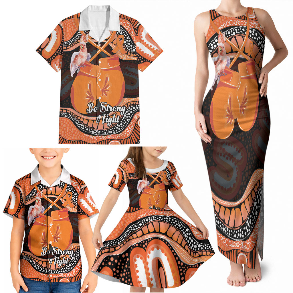Personalised Australia Leukemia Awareness Month Family Matching Tank Maxi Dress and Hawaiian Shirt Aussie Cockatoo Fight Boxing Gloves Aboriginal Art