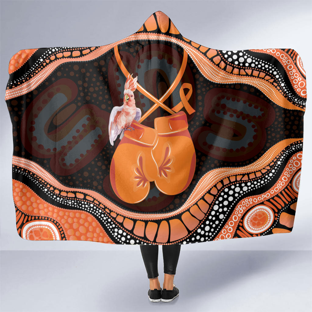 Australia Leukemia Awareness Month Hooded Blanket Aussie Cockatoo Fight Boxing Gloves Aboriginal Art