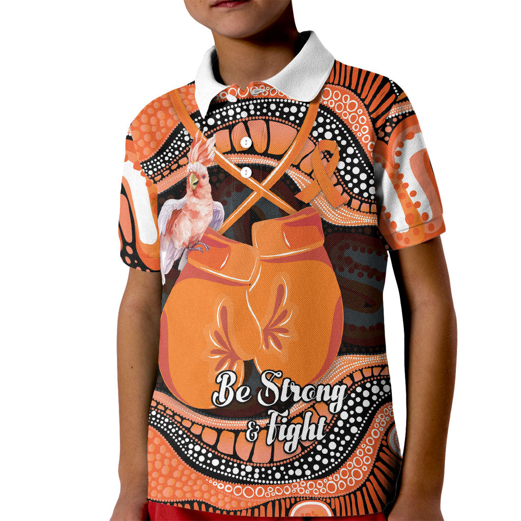 Personalised Australia Leukemia Awareness Month Kid Polo Shirt Aussie Cockatoo Fight Boxing Gloves Aboriginal Art