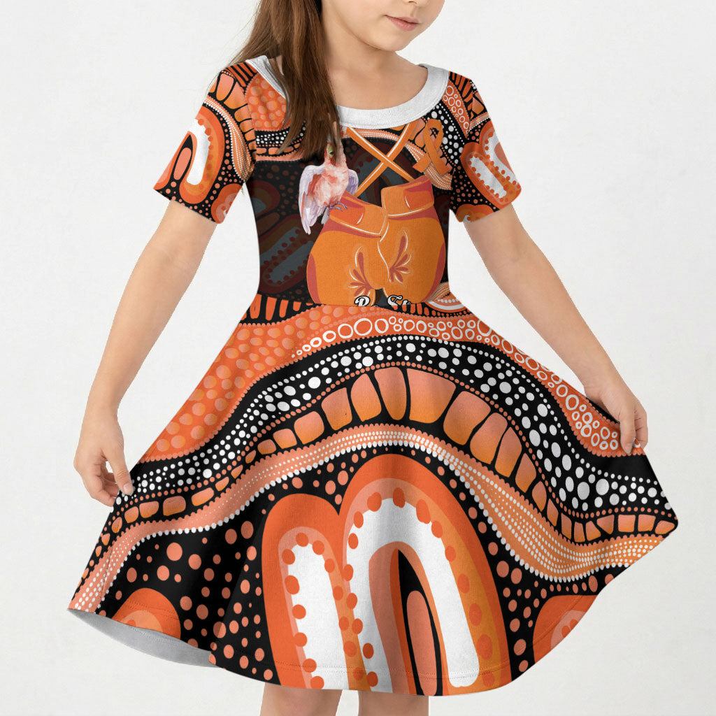 Personalised Australia Leukemia Awareness Month Kid Short Sleeve Dress Aussie Cockatoo Fight Boxing Gloves Aboriginal Art