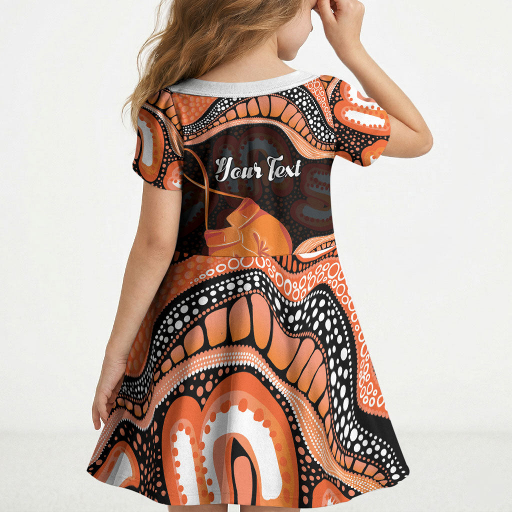 Personalised Australia Leukemia Awareness Month Kid Short Sleeve Dress Aussie Cockatoo Fight Boxing Gloves Aboriginal Art