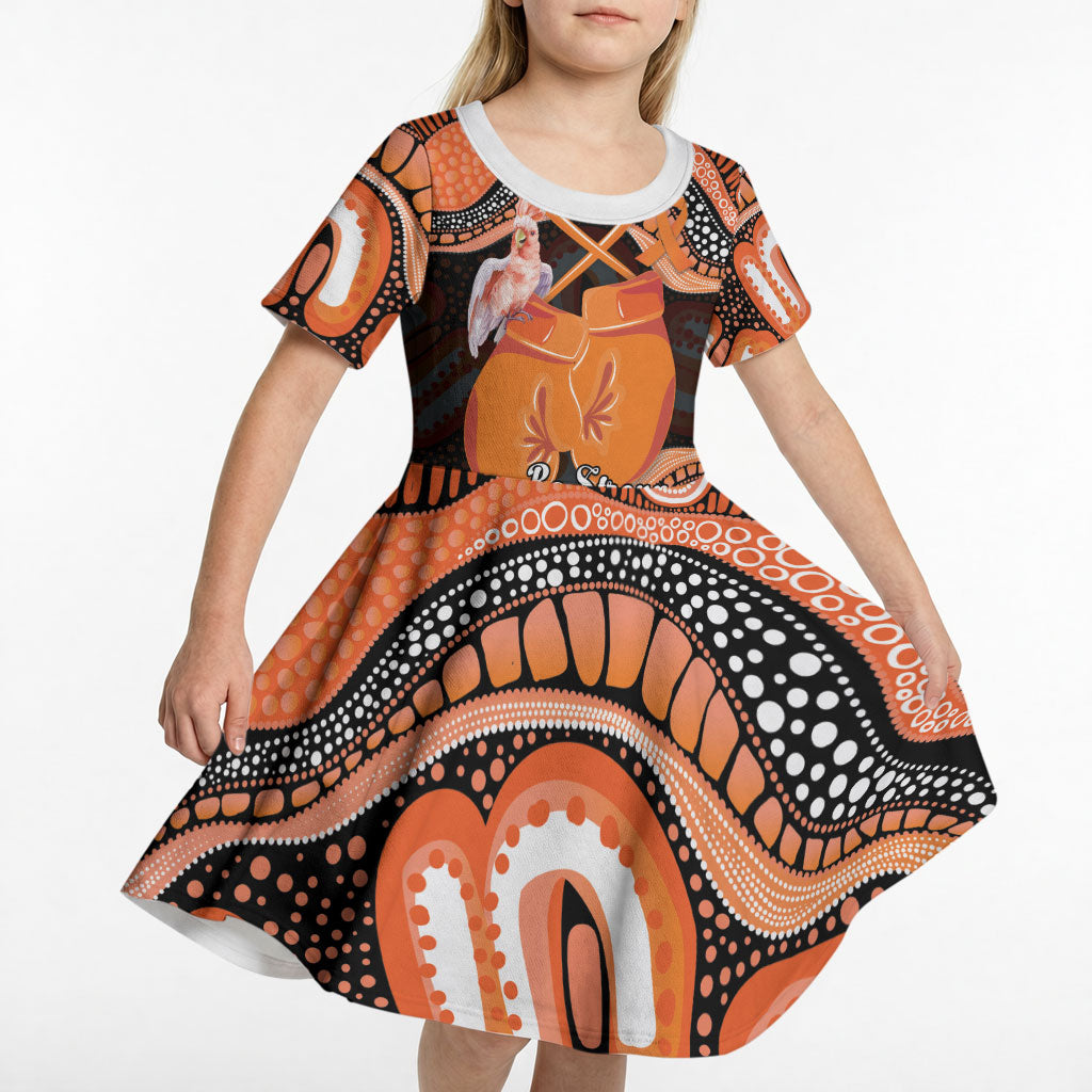 Personalised Australia Leukemia Awareness Month Kid Short Sleeve Dress Aussie Cockatoo Fight Boxing Gloves Aboriginal Art