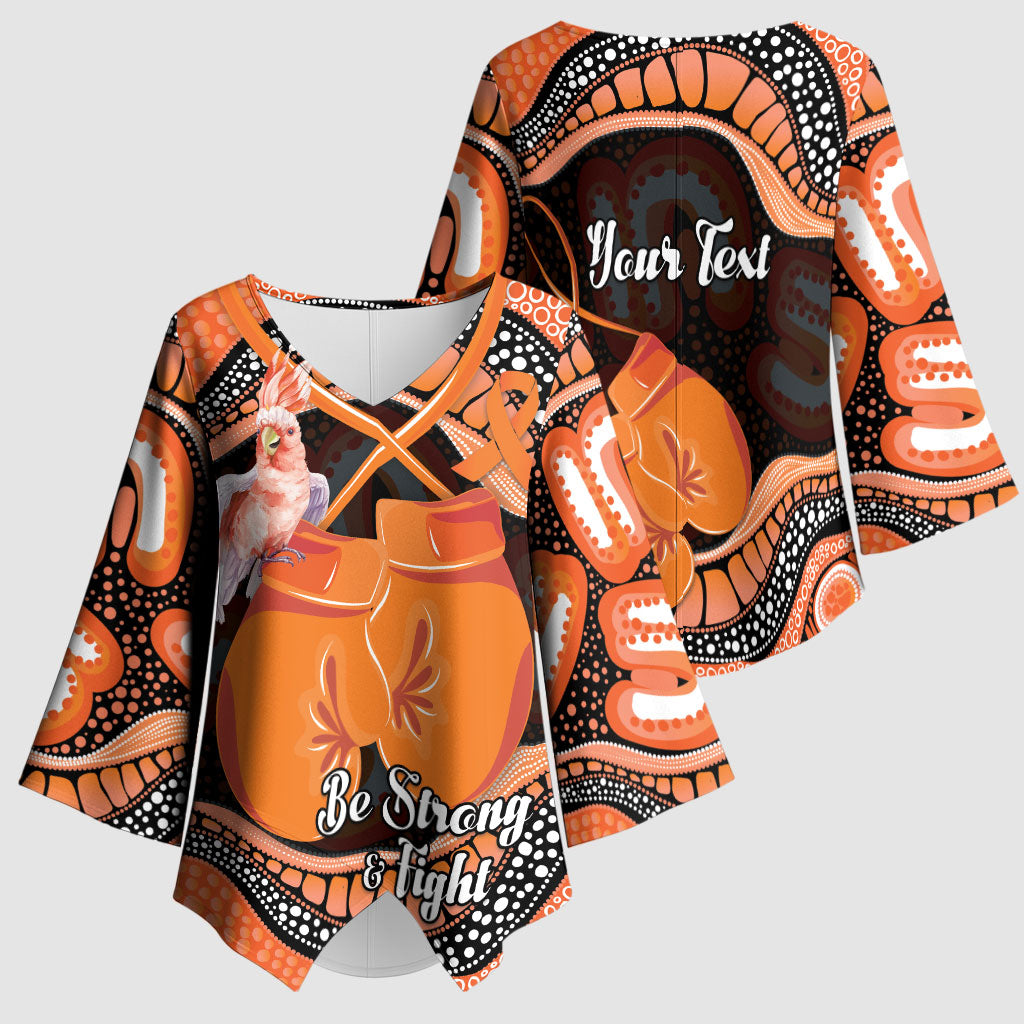 Personalised Australia Leukemia Awareness Month Kimono Sleeve Blouse Aussie Cockatoo Fight Boxing Gloves Aboriginal Art