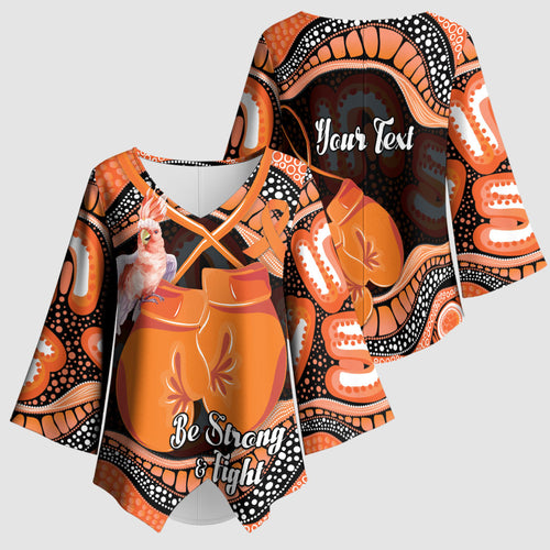 Personalised Australia Leukemia Awareness Month Kimono Sleeve Blouse Aussie Cockatoo Fight Boxing Gloves Aboriginal Art