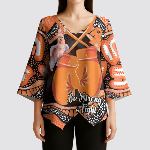 Personalised Australia Leukemia Awareness Month Kimono Sleeve Blouse Aussie Cockatoo Fight Boxing Gloves Aboriginal Art