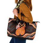 Australia Leukemia Awareness Month Leather Tote Bag Aussie Cockatoo Fight Boxing Gloves Aboriginal Art
