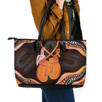 Australia Leukemia Awareness Month Leather Tote Bag Aussie Cockatoo Fight Boxing Gloves Aboriginal Art
