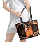 Australia Leukemia Awareness Month Leather Tote Bag Aussie Cockatoo Fight Boxing Gloves Aboriginal Art