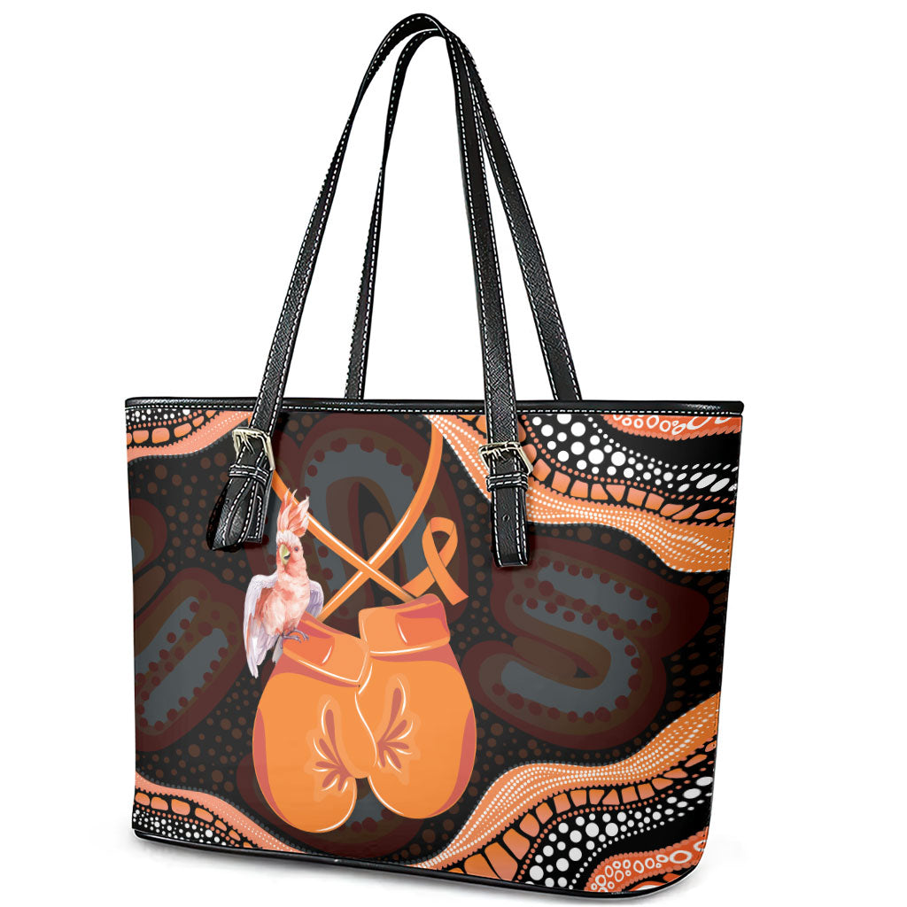 Australia Leukemia Awareness Month Leather Tote Bag Aussie Cockatoo Fight Boxing Gloves Aboriginal Art