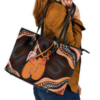 Australia Leukemia Awareness Month Leather Tote Bag Aussie Cockatoo Fight Boxing Gloves Aboriginal Art
