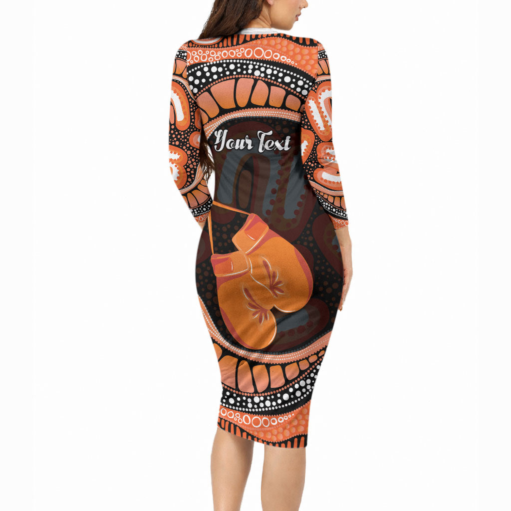 Personalised Australia Leukemia Awareness Month Long Sleeve Bodycon Dress Aussie Cockatoo Fight Boxing Gloves Aboriginal Art