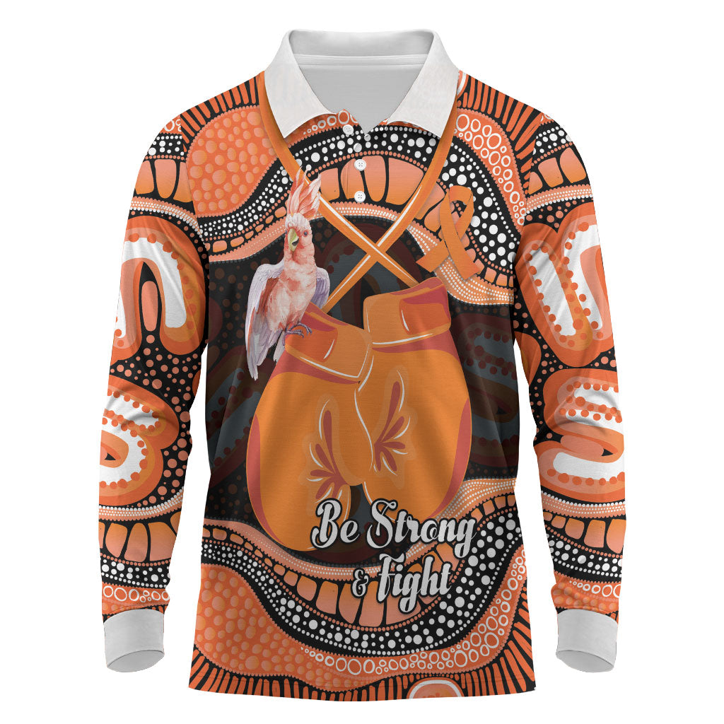 Personalised Australia Leukemia Awareness Month Long Sleeve Polo Shirt Aussie Cockatoo Fight Boxing Gloves Aboriginal Art