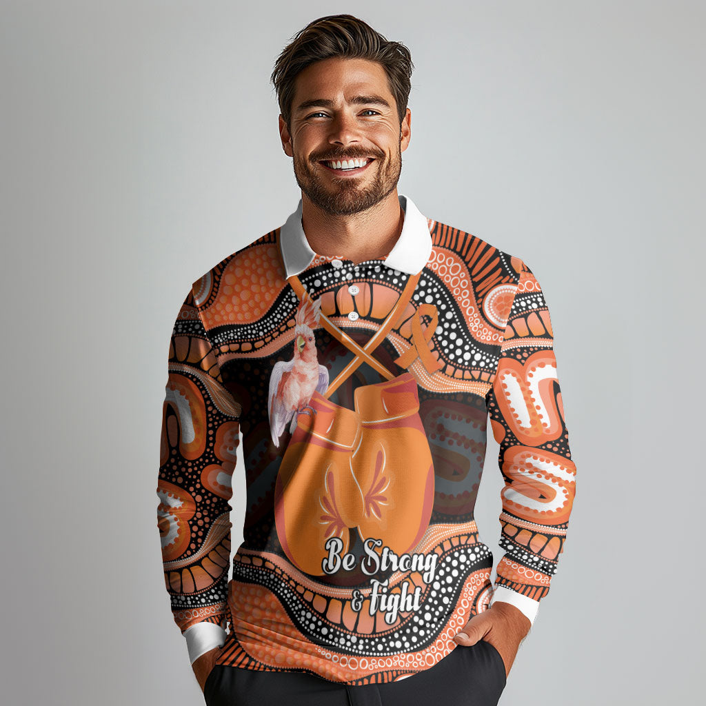 Personalised Australia Leukemia Awareness Month Long Sleeve Polo Shirt Aussie Cockatoo Fight Boxing Gloves Aboriginal Art