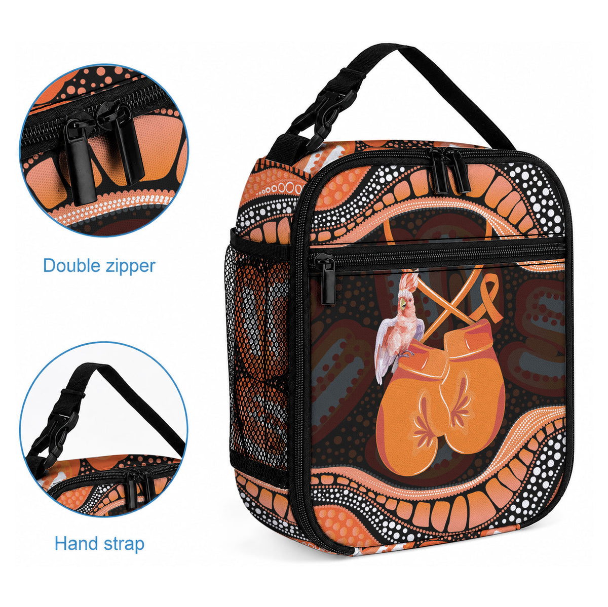 Australia Leukemia Awareness Month Lunch Bag Aussie Cockatoo Fight Boxing Gloves Aboriginal Art