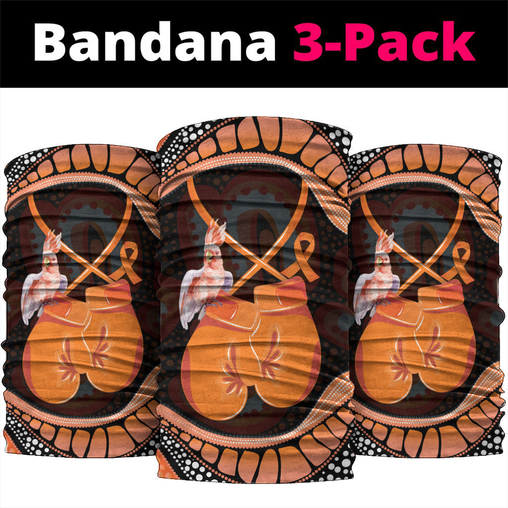 Australia Leukemia Awareness Month Neck Gaiter Aussie Cockatoo Fight Boxing Gloves Aboriginal Art