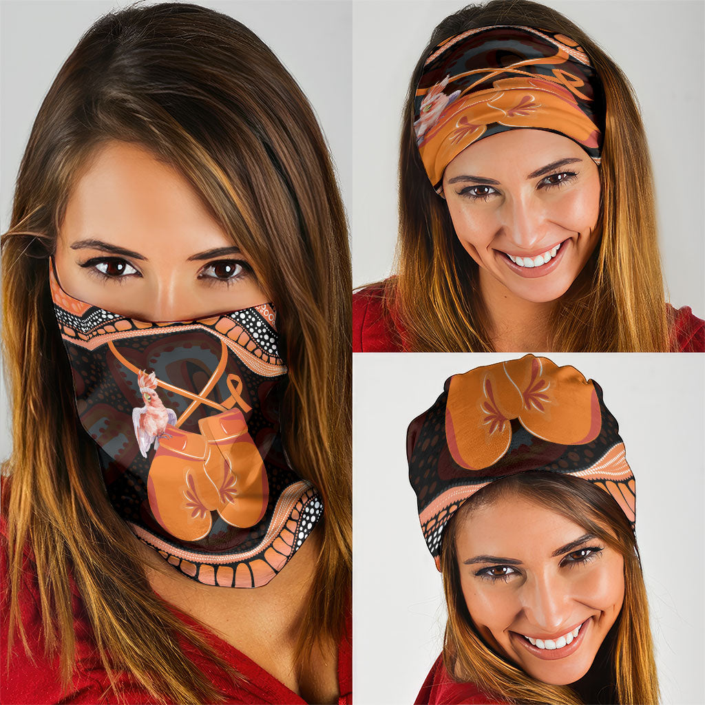 Australia Leukemia Awareness Month Neck Gaiter Aussie Cockatoo Fight Boxing Gloves Aboriginal Art