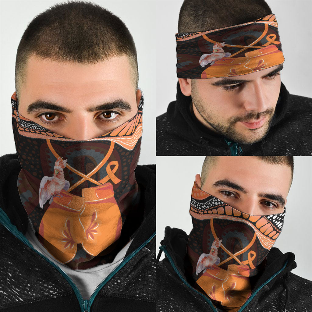 Australia Leukemia Awareness Month Neck Gaiter Aussie Cockatoo Fight Boxing Gloves Aboriginal Art