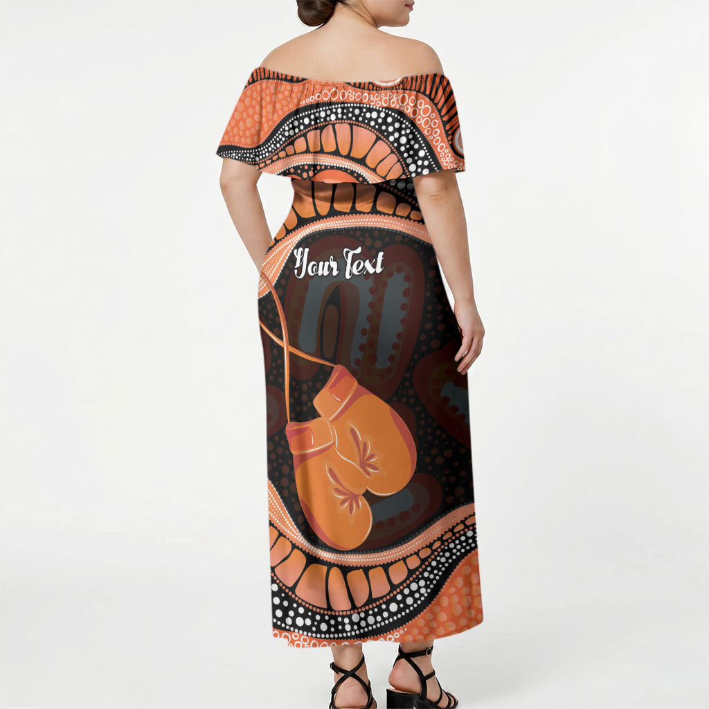 Personalised Australia Leukemia Awareness Month Off Shoulder Maxi Dress Aussie Cockatoo Fight Boxing Gloves Aboriginal Art