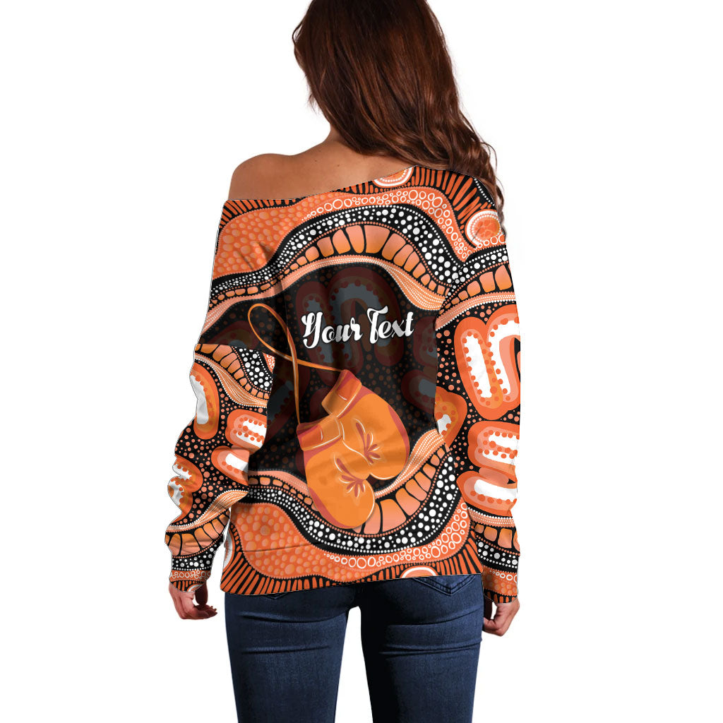 Personalised Australia Leukemia Awareness Month Off Shoulder Sweater Aussie Cockatoo Fight Boxing Gloves Aboriginal Art