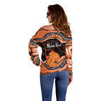 Personalised Australia Leukemia Awareness Month Off Shoulder Sweater Aussie Cockatoo Fight Boxing Gloves Aboriginal Art