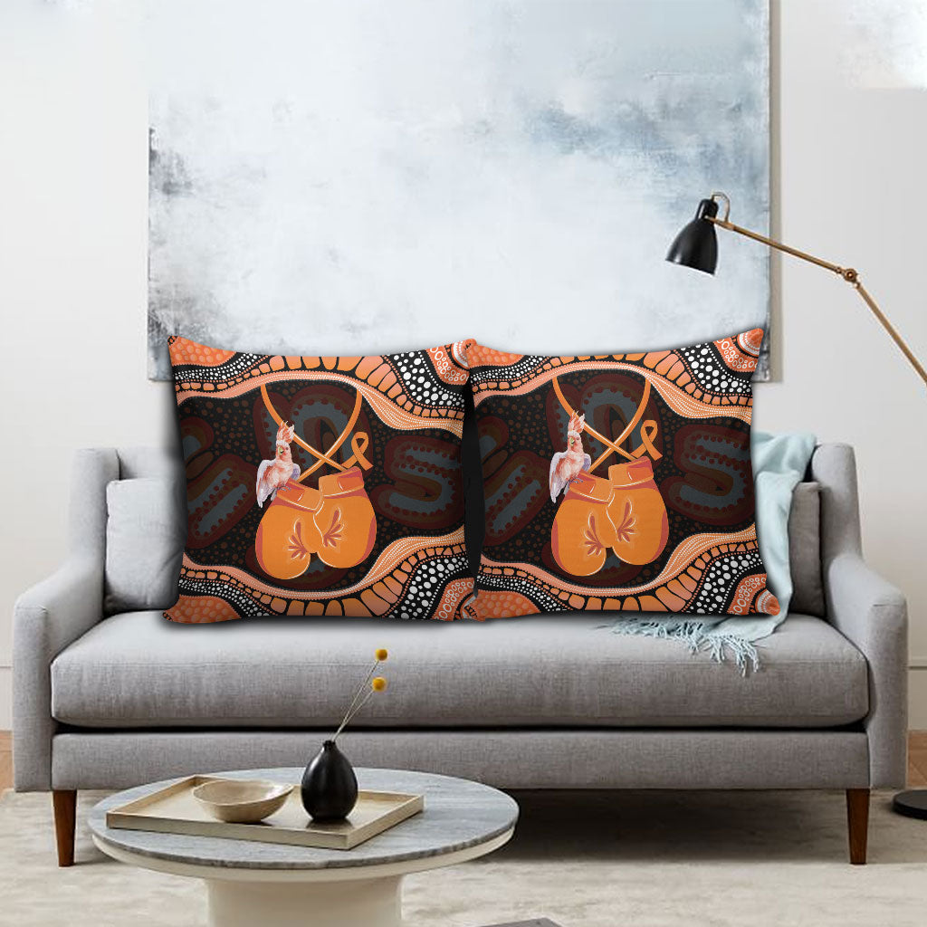 Australia Leukemia Awareness Month Pillow Cover Aussie Cockatoo Fight Boxing Gloves Aboriginal Art