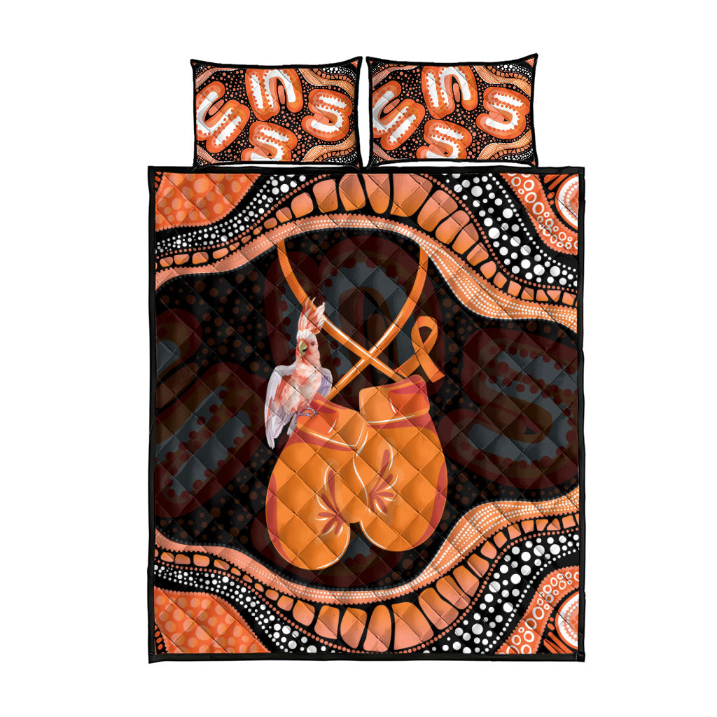 Australia Leukemia Awareness Month Quilt Bed Set Aussie Cockatoo Fight Boxing Gloves Aboriginal Art