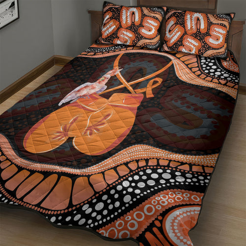 Australia Leukemia Awareness Month Quilt Bed Set Aussie Cockatoo Fight Boxing Gloves Aboriginal Art