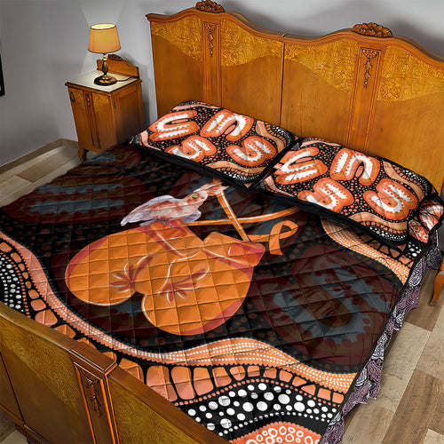 Australia Leukemia Awareness Month Quilt Bed Set Aussie Cockatoo Fight Boxing Gloves Aboriginal Art