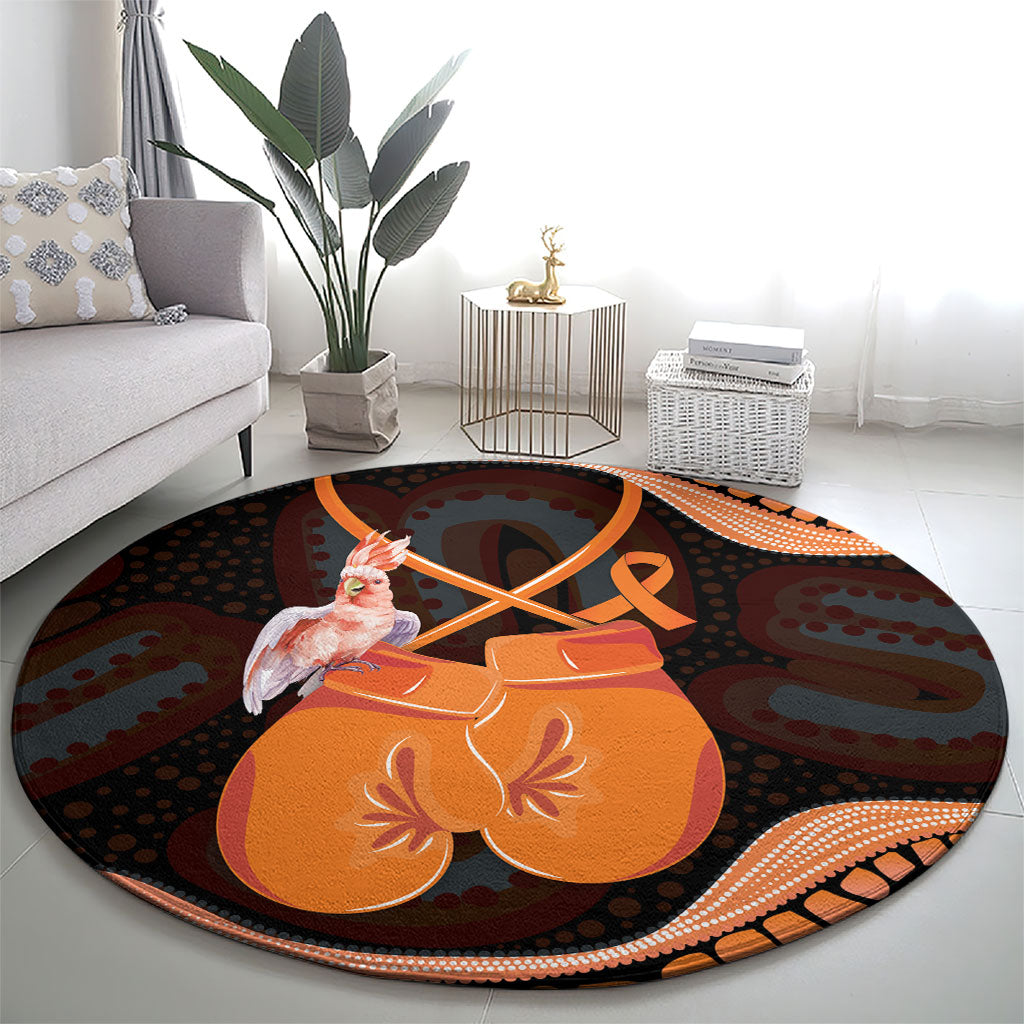 Australia Leukemia Awareness Month Round Carpet Aussie Cockatoo Fight Boxing Gloves Aboriginal Art