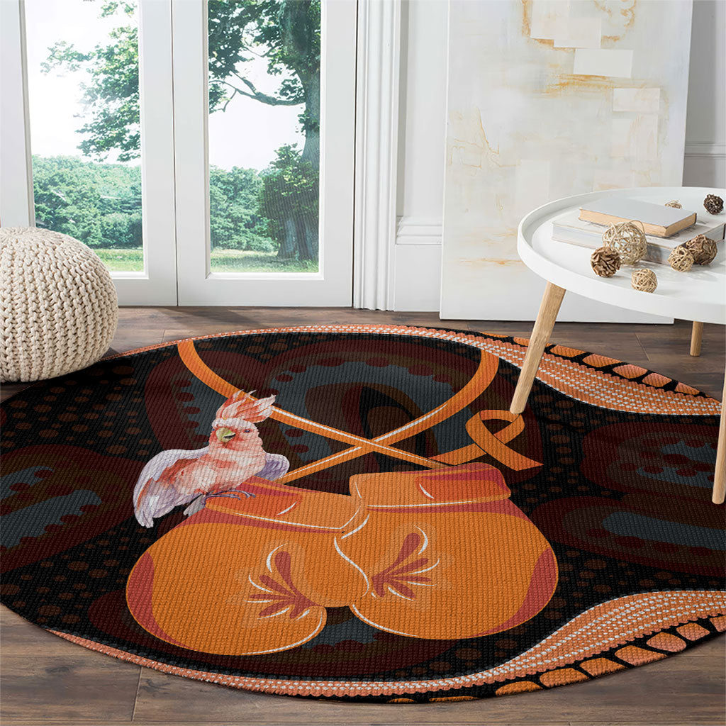 Australia Leukemia Awareness Month Round Carpet Aussie Cockatoo Fight Boxing Gloves Aboriginal Art
