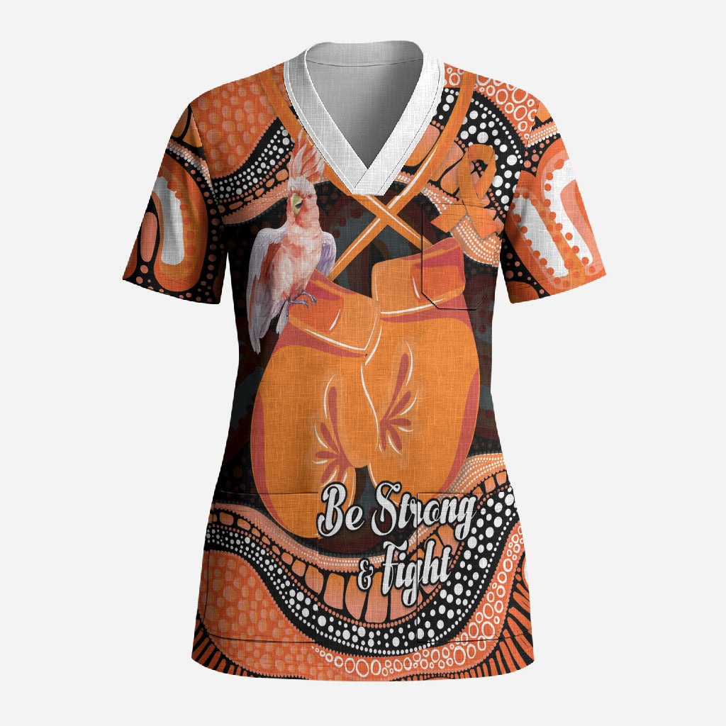 Personalised Australia Leukemia Awareness Month Scrub Top Aussie Cockatoo Fight Boxing Gloves Aboriginal Art