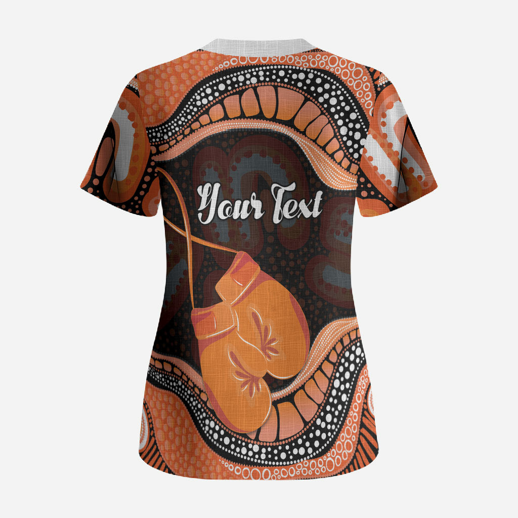 Personalised Australia Leukemia Awareness Month Scrub Top Aussie Cockatoo Fight Boxing Gloves Aboriginal Art