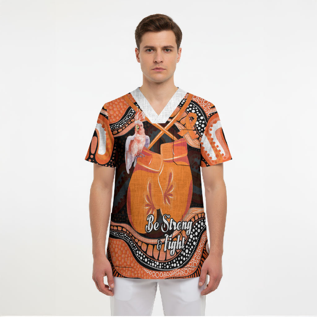 Personalised Australia Leukemia Awareness Month Scrub Top Aussie Cockatoo Fight Boxing Gloves Aboriginal Art