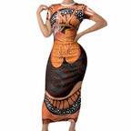 Personalised Australia Leukemia Awareness Month Short Sleeve Bodycon Dress Aussie Cockatoo Fight Boxing Gloves Aboriginal Art