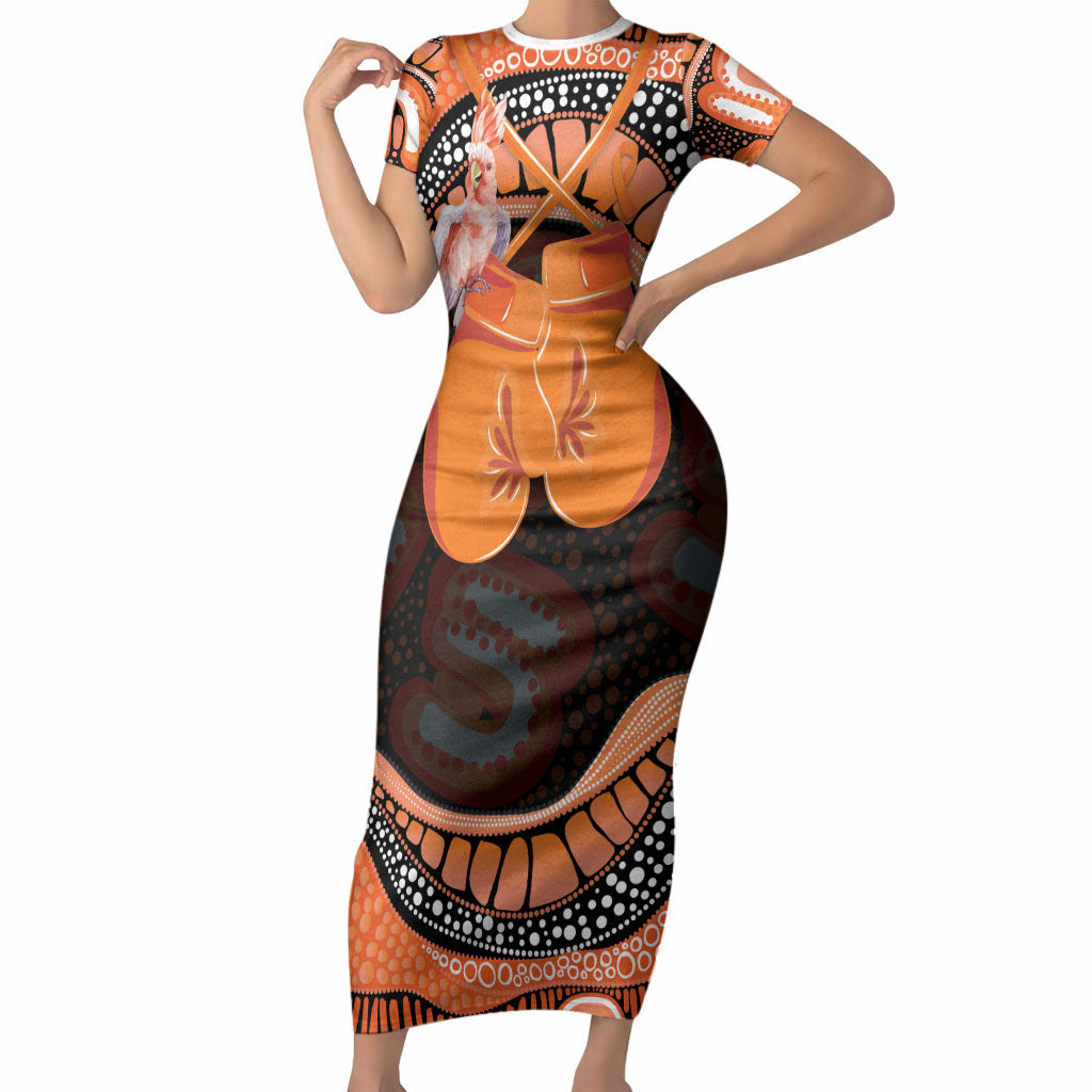 Personalised Australia Leukemia Awareness Month Short Sleeve Bodycon Dress Aussie Cockatoo Fight Boxing Gloves Aboriginal Art