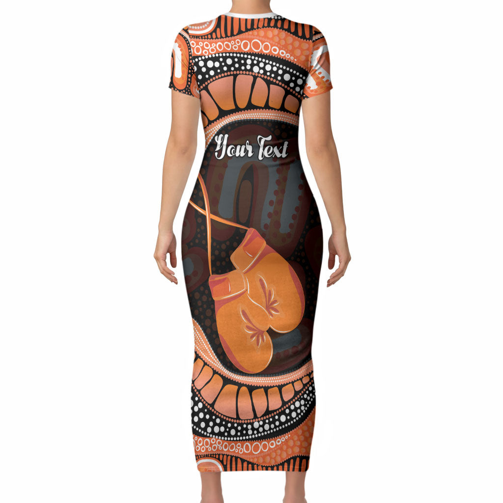Personalised Australia Leukemia Awareness Month Short Sleeve Bodycon Dress Aussie Cockatoo Fight Boxing Gloves Aboriginal Art