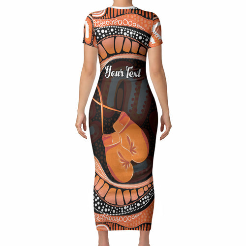 Personalised Australia Leukemia Awareness Month Short Sleeve Bodycon Dress Aussie Cockatoo Fight Boxing Gloves Aboriginal Art