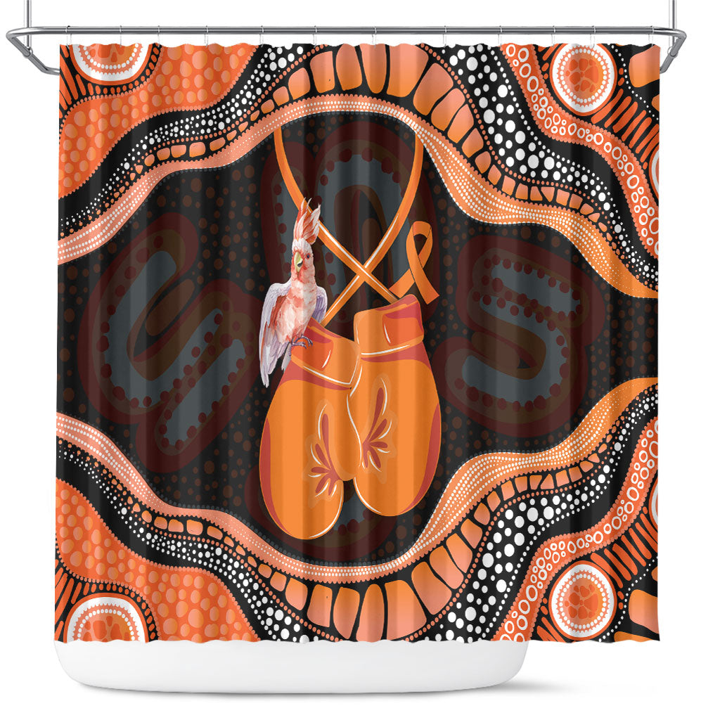 Australia Leukemia Awareness Month Shower Curtain Aussie Cockatoo Fight Boxing Gloves Aboriginal Art