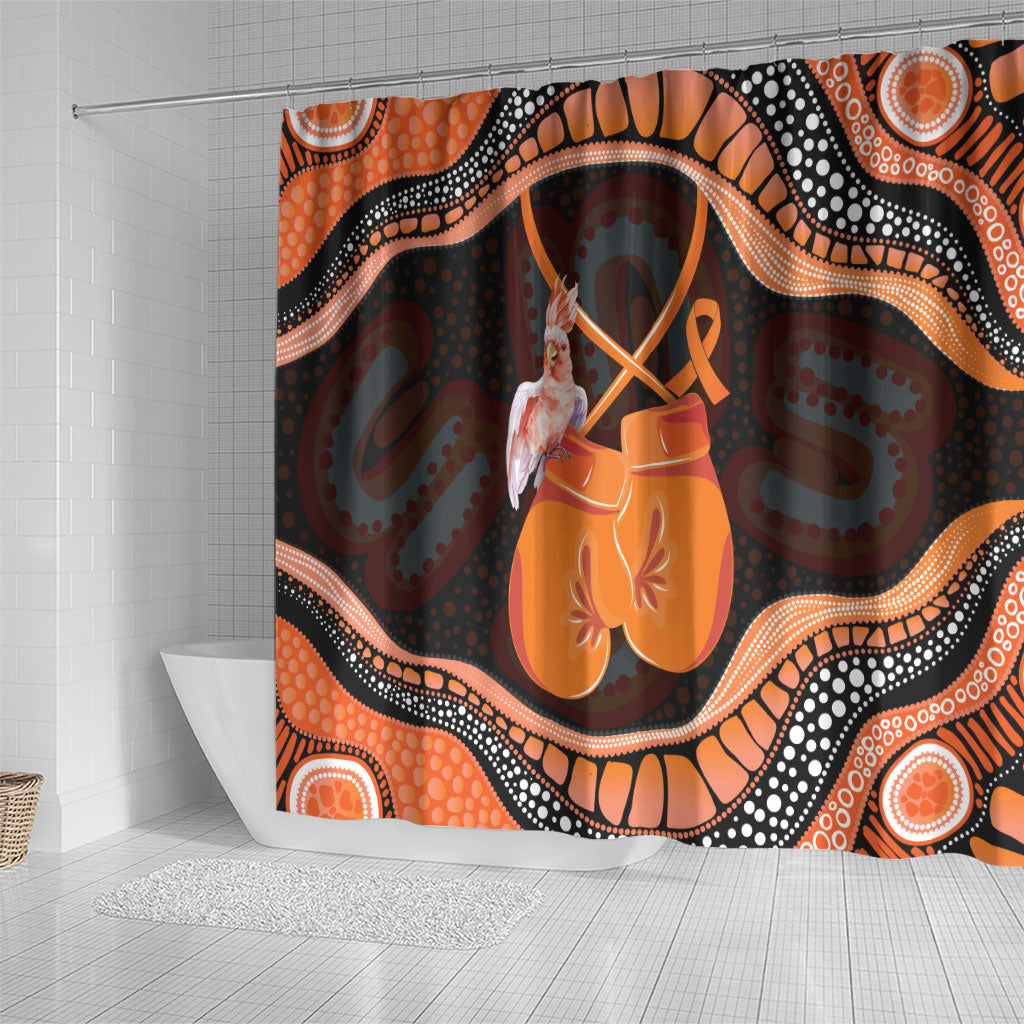 Australia Leukemia Awareness Month Shower Curtain Aussie Cockatoo Fight Boxing Gloves Aboriginal Art