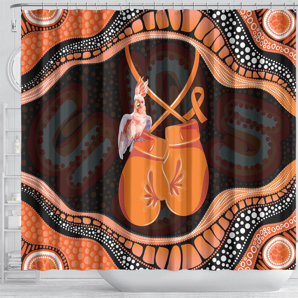 Australia Leukemia Awareness Month Shower Curtain Aussie Cockatoo Fight Boxing Gloves Aboriginal Art