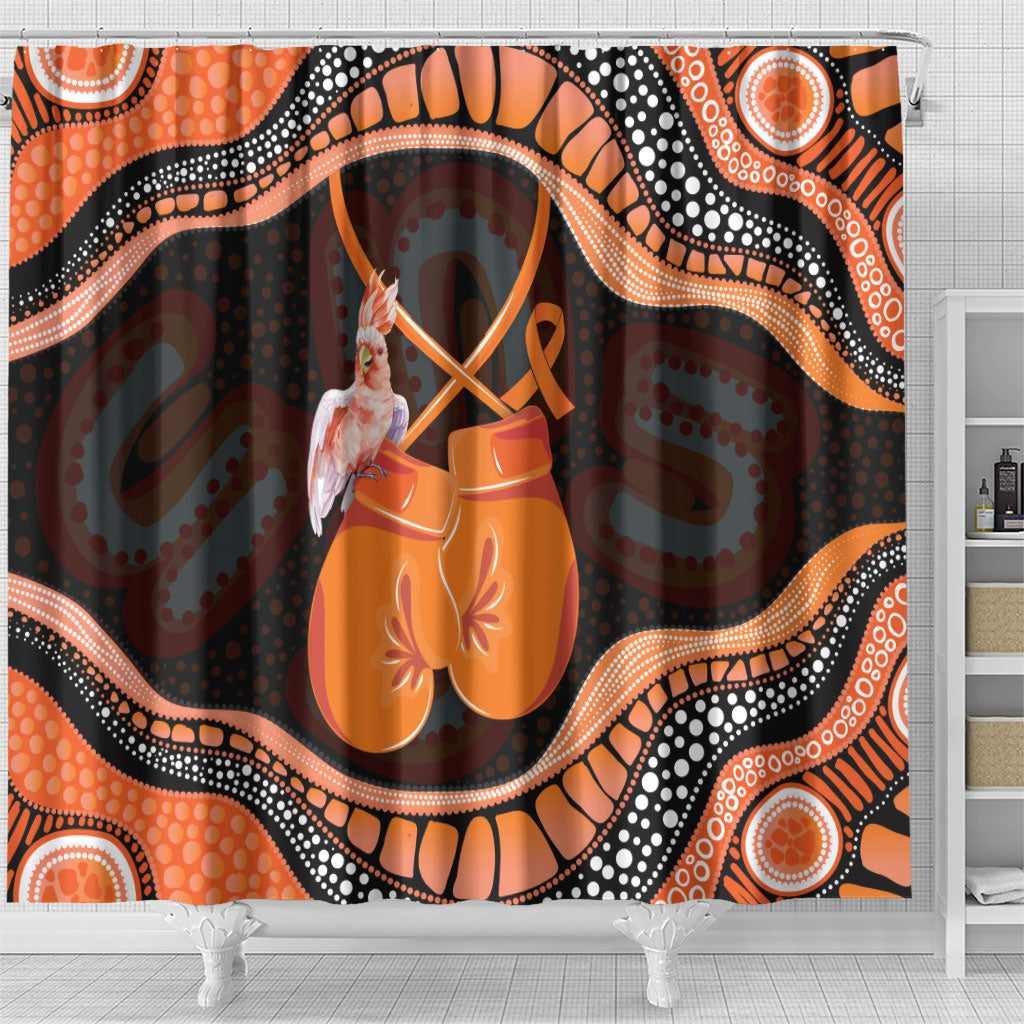 Australia Leukemia Awareness Month Shower Curtain Aussie Cockatoo Fight Boxing Gloves Aboriginal Art