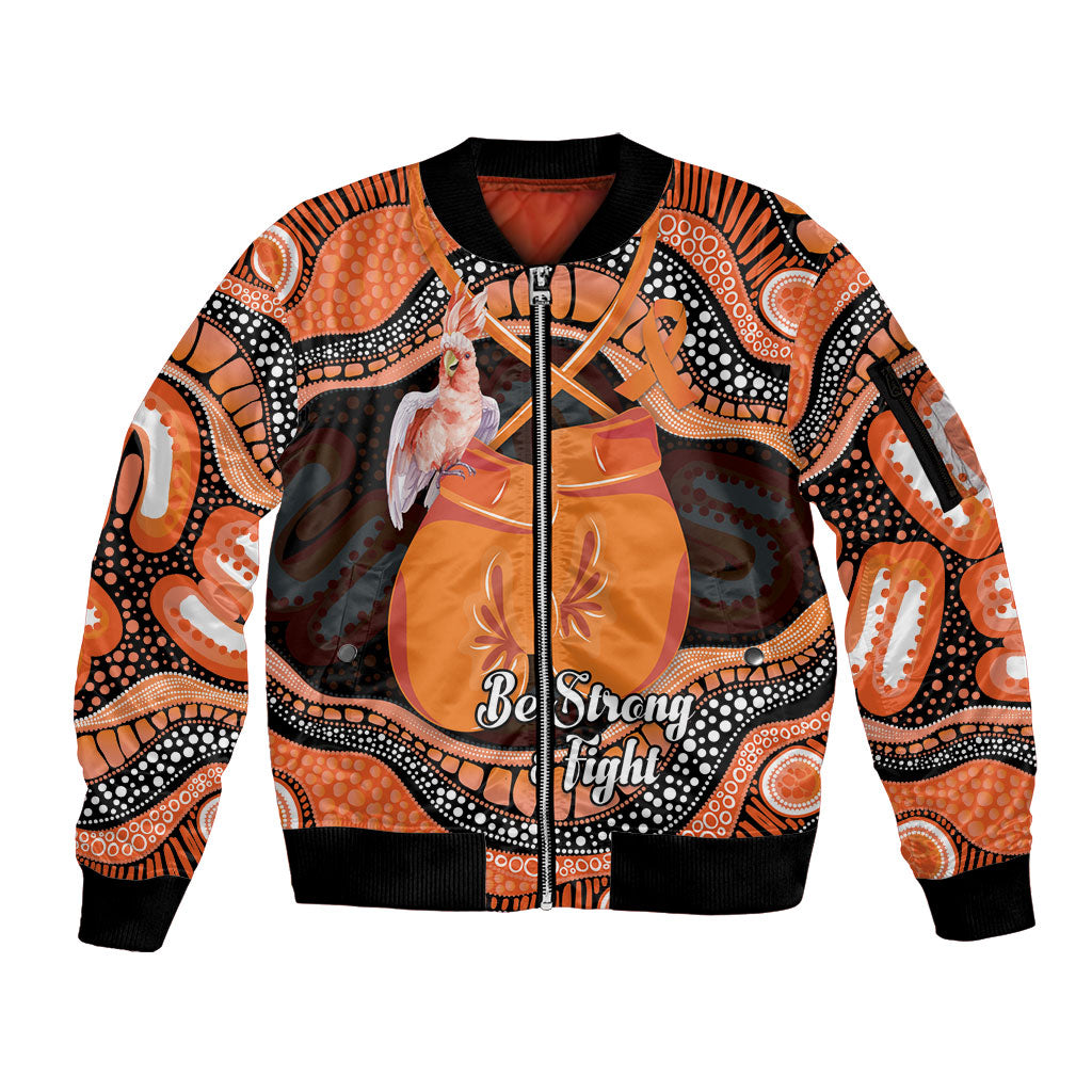 Personalised Australia Leukemia Awareness Month Sleeve Zip Bomber Jacket Aussie Cockatoo Fight Boxing Gloves Aboriginal Art