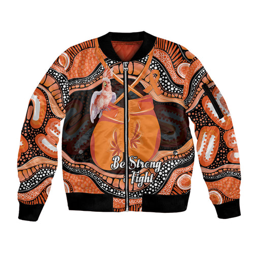 Personalised Australia Leukemia Awareness Month Sleeve Zip Bomber Jacket Aussie Cockatoo Fight Boxing Gloves Aboriginal Art