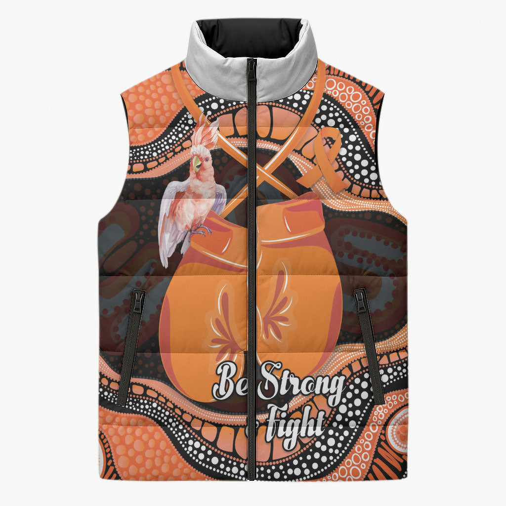 Personalised Australia Leukemia Awareness Month Sleeveless Puffer Jacket Aussie Cockatoo Fight Boxing Gloves Aboriginal Art