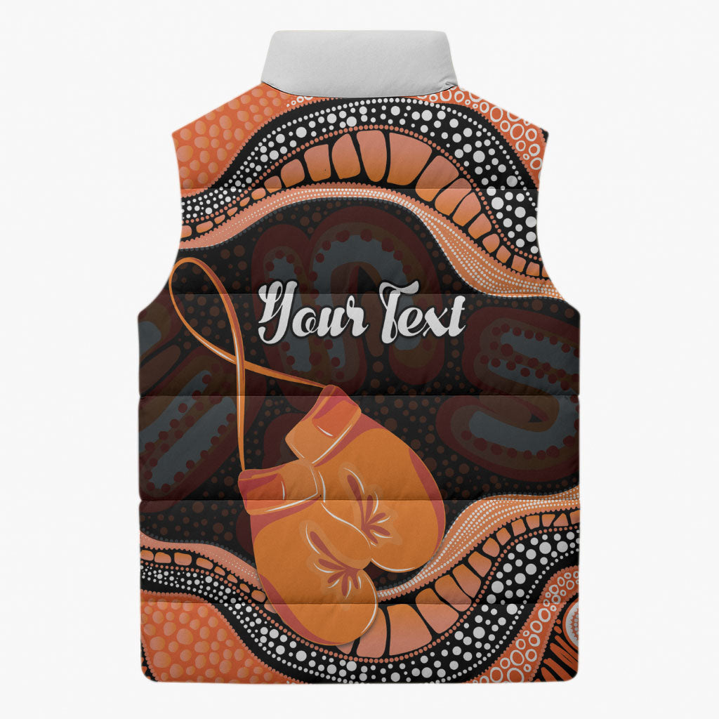 Personalised Australia Leukemia Awareness Month Sleeveless Puffer Jacket Aussie Cockatoo Fight Boxing Gloves Aboriginal Art